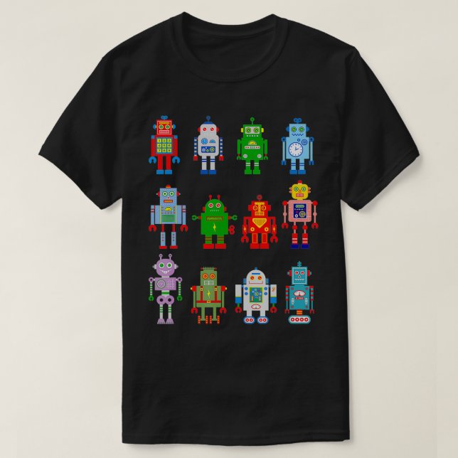 T-shirt Robot Robotics Retro Team 12 Toy Fun Eng AI Nerd (Design devant)