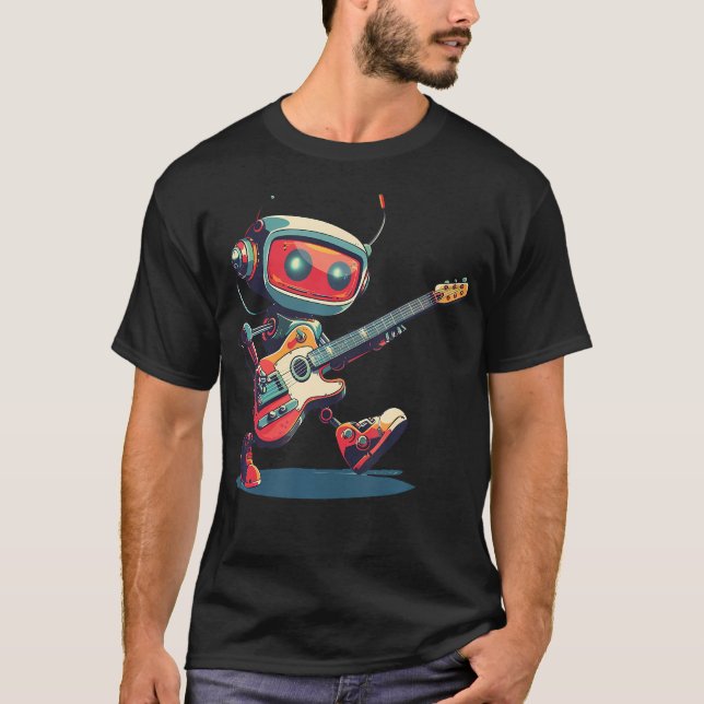 T-shirt Robot Rock Incroyable Avec Guitare Électrique En M (Devant)