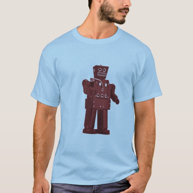 T-shirt Robot rouge de jouet sur le bleu (Devant)