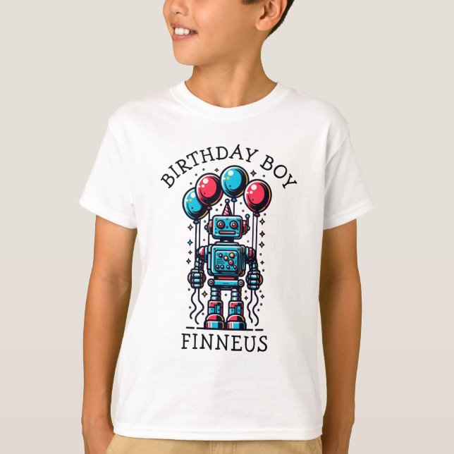 T-shirt Robot Theme Birthday Boy (Devant)