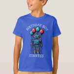 T-shirt Robot Theme Birthday Boy<br><div class="desc">T-shirt garçon d'anniversaire personnalisé avec un thème robot. Les couleurs sont le bleu, le rouge et le noir. Un robot de dessin animé tenant des ballons rouges et bleus. Mignonne pour tout petit garçon qui aime les robots !</div>