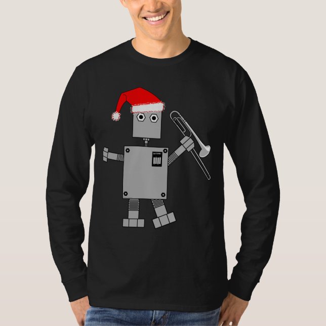 T-shirt Robot Trombone Santa Hat (Devant)