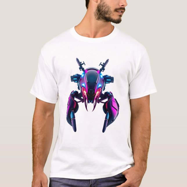 T-shirt Robotique Homard Visage Néon Art (Devant)