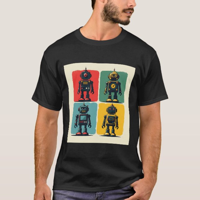T-shirt Robots de caricature Retro Sci Fi (Devant)