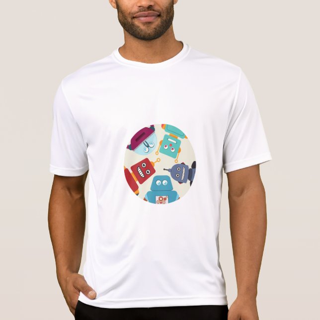 T-shirt robots qui regardent vers le bas (Devant)