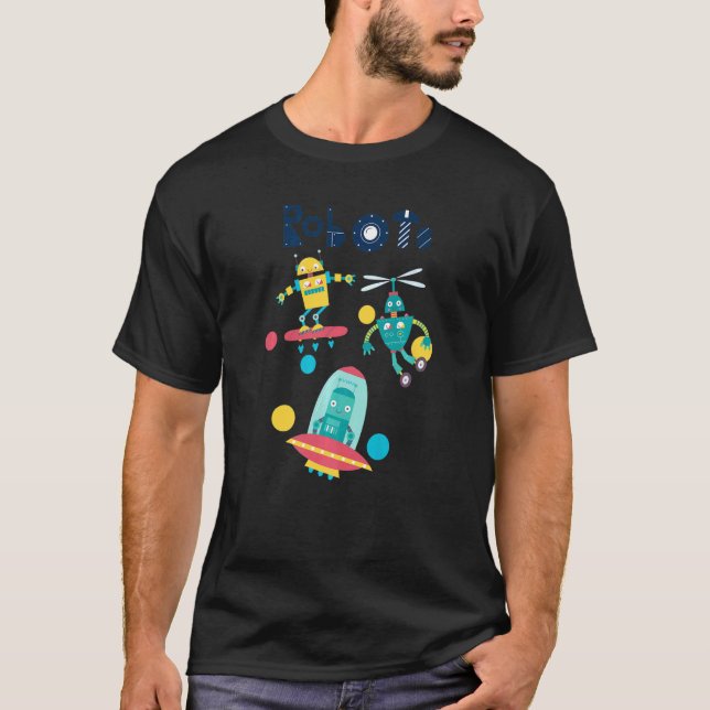 T-shirt Robots Volant Dans L'Espace (Devant)