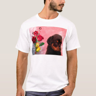 T-shirt Robuste Chiot avec Fleurs Rouge et Jaune