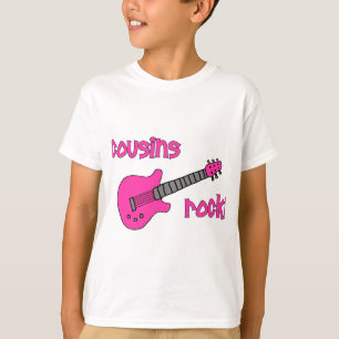 T-shirt Roche de cousins ! avec la guitare rose