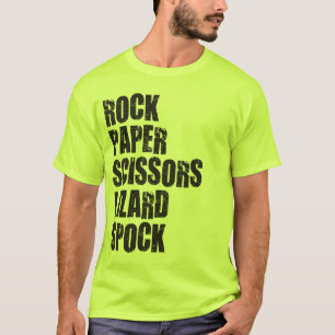 T-shirt Roche, papier, ciseaux, lézard, Spock et règles