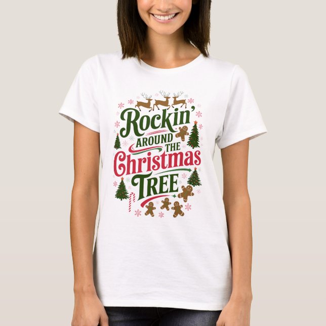 T-shirt Rocher Autour De L'Arbre De Noël (Devant)