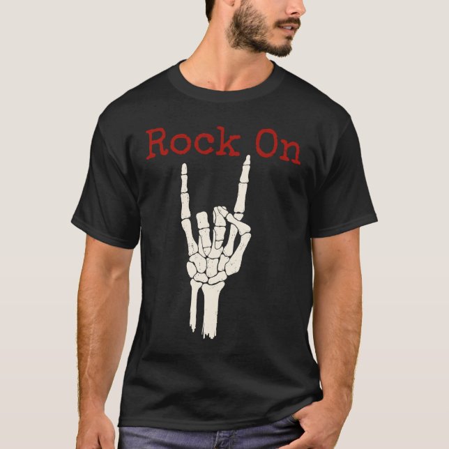 T-shirt Rocher d'Halloween sur les cornes Squelette (Devant)