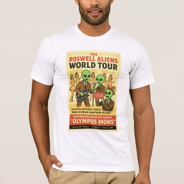 T-shirt Rocher Stars World Tour 1947 Roswell Aliens Retro (Devant)