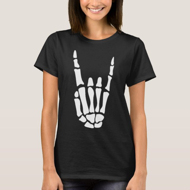 T-shirt Rocher sur squelette Signe main - Hallowee minimal (Devant)
