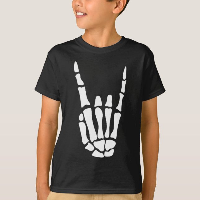 T-shirt Rocher sur squelette Signe main - Hallowee minimal (Devant)