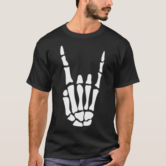 T-shirt Rocher sur squelette Signe main - Hallowee minimal (Devant)