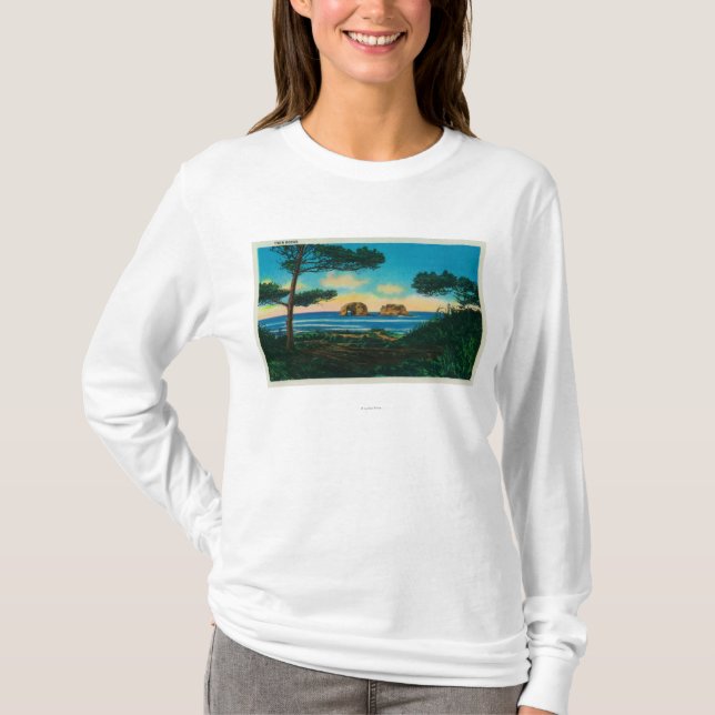 T-shirt Roches jumelles sur l'Orégon CoastCoast (Devant)