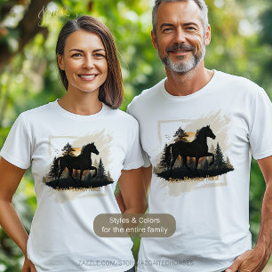 T-shirt Rocheuse Rustique Cheval Silhouette coucher de sol