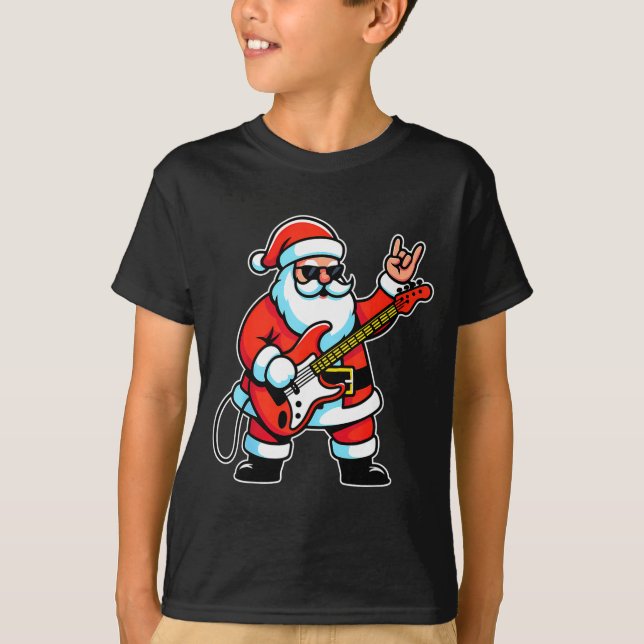 T-shirt Rock &amp; Roll Christmas Santa Claus Guitar Playe (Devant)