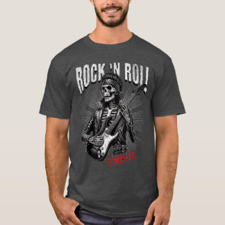 T-shirt Rock and Roll Forever Skeleton Playing Guitar Punk