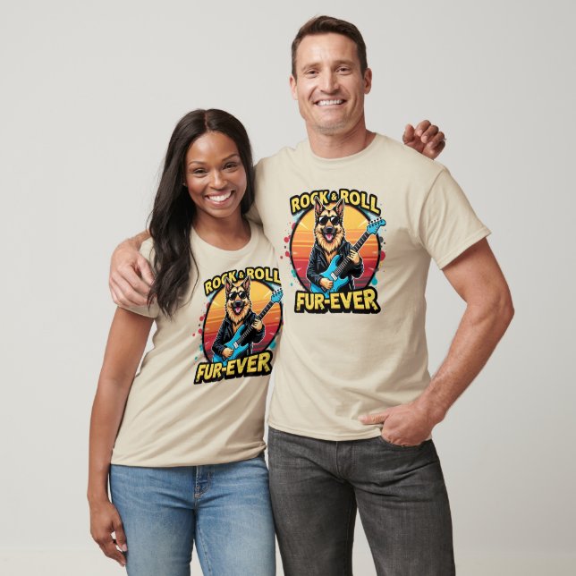 T-shirt Rock and Roll German Shepherd'Art Retro Sunset (Unisexe)