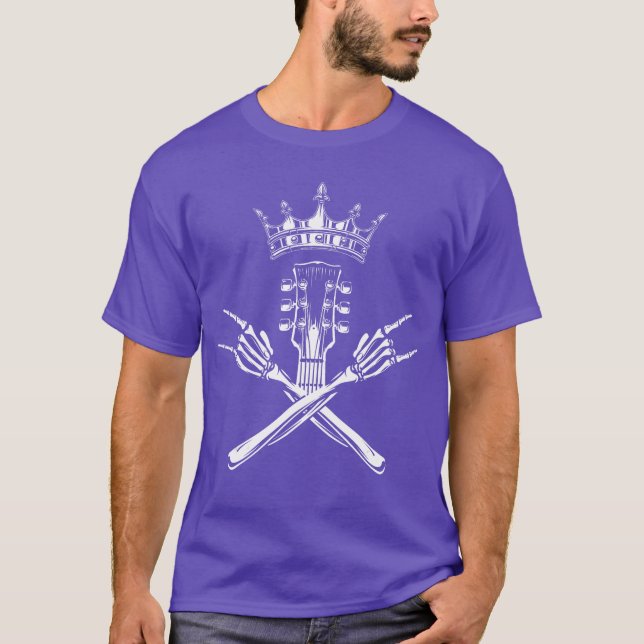 T-shirt Rock and Roll King Skeleton Hands and Guitar Rock  (Devant)