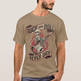T-shirt Rock and Roll ne meurt jamais squelette vintage ro