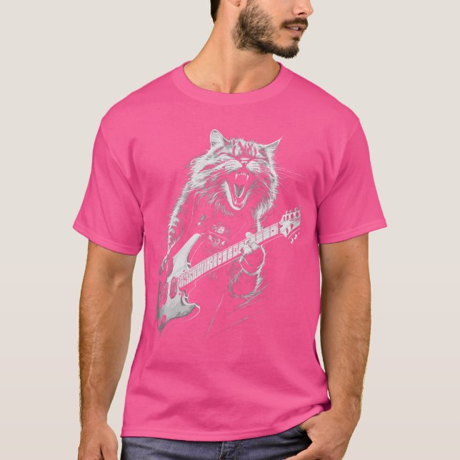 T-shirt Rock Cat Playing Guitar Woman Funny Guitar Cat (Devant)