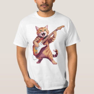 T-shirt Rock Chat Jouant de la Guitare
