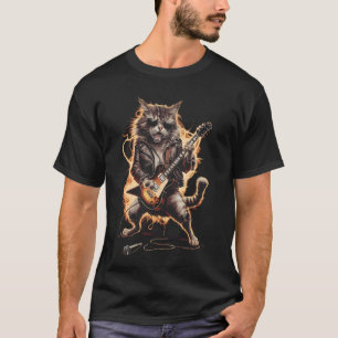 T-shirt Rock Chat Jouer Guitare - Drôle Guitare Chat