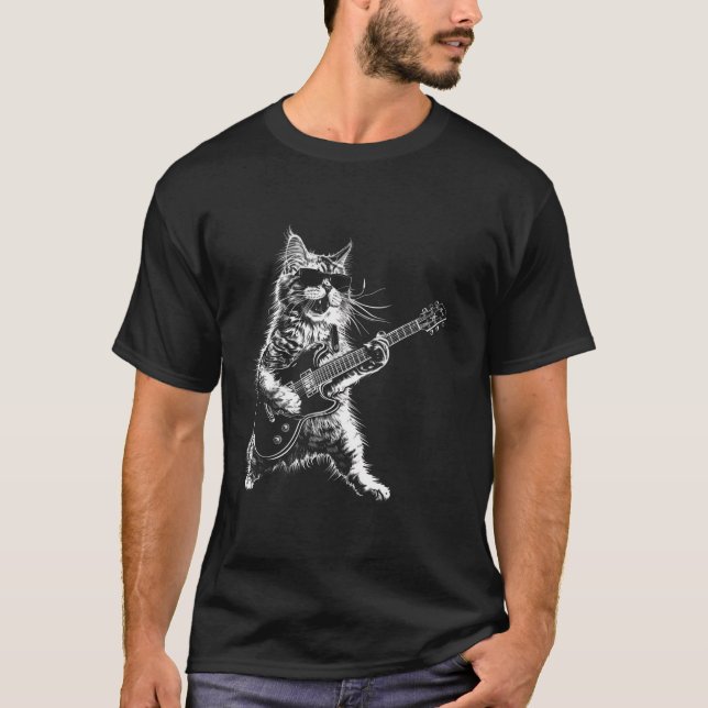 T-shirt Rock Chat Jouer Guitare Funny Guitare Amoureux des (Devant)