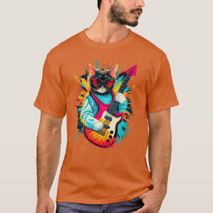 T-shirt Rock Chat Jouer Guitare Funny Guitare Chat (5)