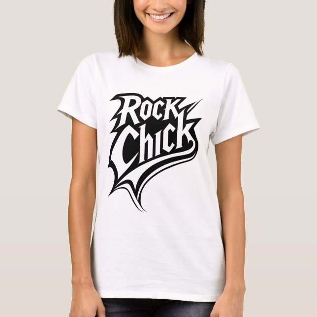 T-shirt Rock Chick - Audacieuse Typographie noir et blanc (Devant)