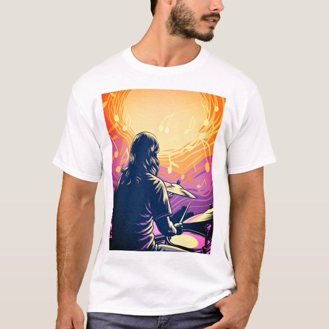 T-shirt Rock Drummer avec notes musicales (Devant)