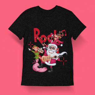 T-shirt Rock et Roll Santa Claus   Noir de Noël Unisex
