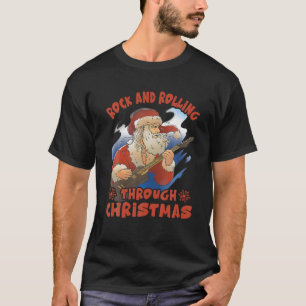 T-shirt Rock Et Rolling À Travers Noël Funny Guitar Sa