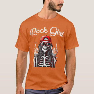 T-shirt Rock Girl Rockn Roll Girl Skeleton Rocker Cool Pun
