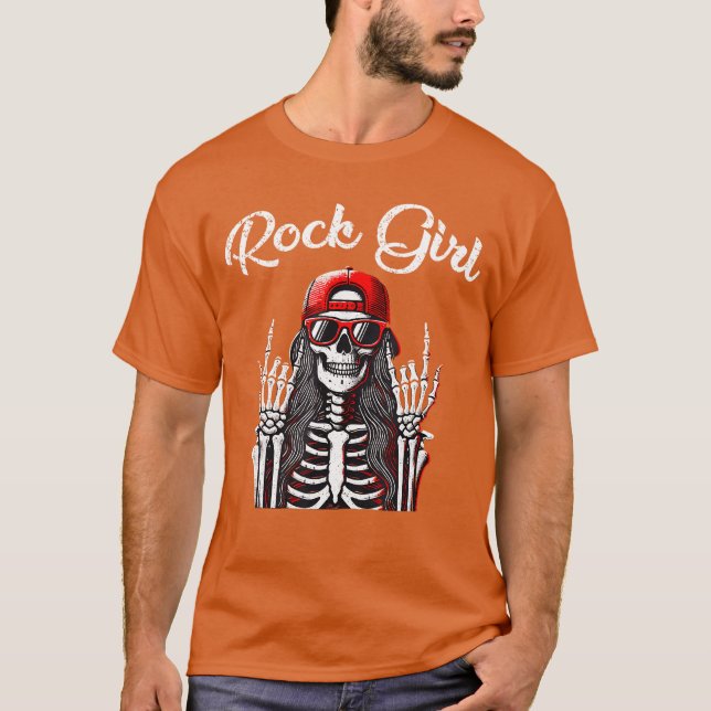 T-shirt Rock Girl Rockn Roll Girl Skeleton Rocker Cool Pun (Devant)