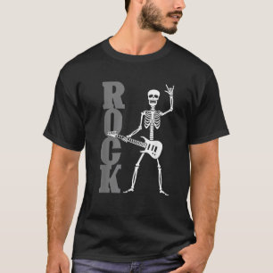 T-shirt Rock Guitare Skeleton Rock Et Roll Music Band Homm
