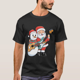 T-shirt Rock Guitare Snowman Et Père Noël Jouant De La Gui