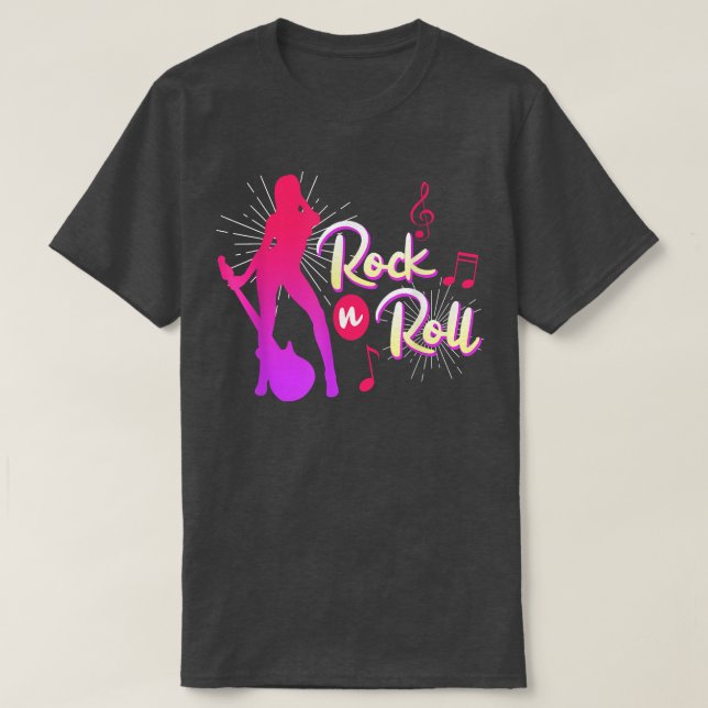 T-shirt Rock guitarist guitarist saying rock and roll (Design devant)