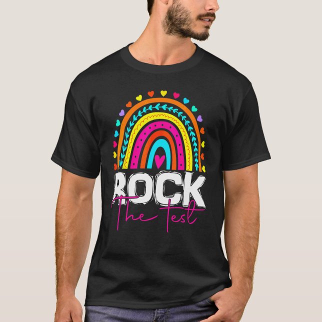 T-shirt Rock Le Jour De Test Enseignant Rainbow Leopard Te (Devant)