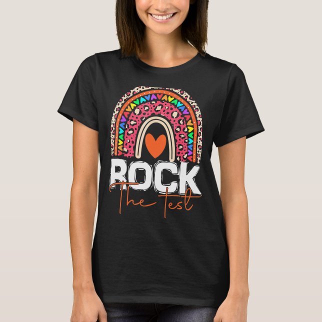 T-shirt Rock Le Jour De Test Enseignant Rainbow Leopard Te (Devant)