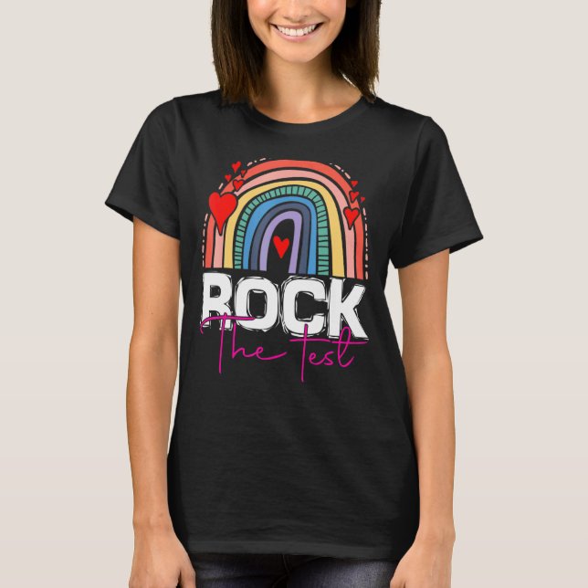 T-shirt Rock Le Jour De Test Enseignant Rainbow Leopard Te (Devant)