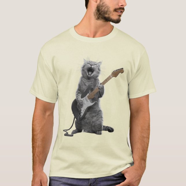 T-shirt Rock 'n' Roll Feline | Hilarious Cat Guitar Player (Devant)