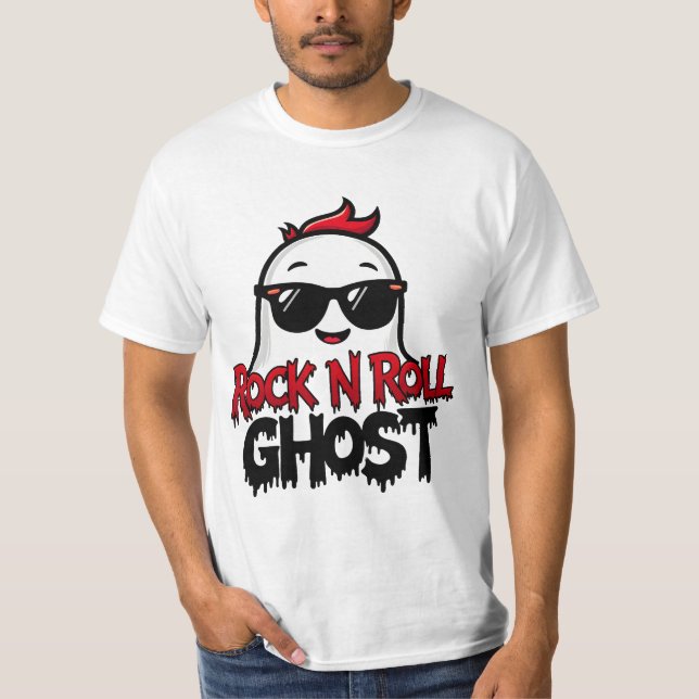 T-shirt Rock N Roll Ghost T-Shirt, Fun Halloween Graphic T (Devant)