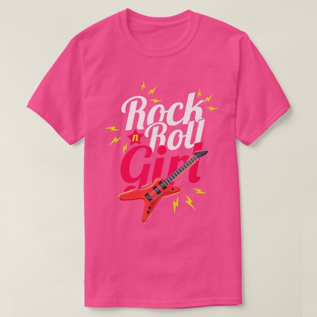 T-shirt Rock N Roll Girl Guitariste Baid Musicien Rocker (Design devant)