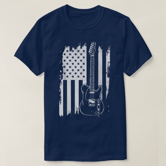 T-shirt Rock n Roll Guitare Retro USA Flag Music (Design devant)