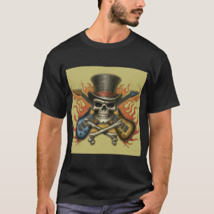 T-shirt Rock 'n' Roll Inferno : Crâne et os croisés Tee