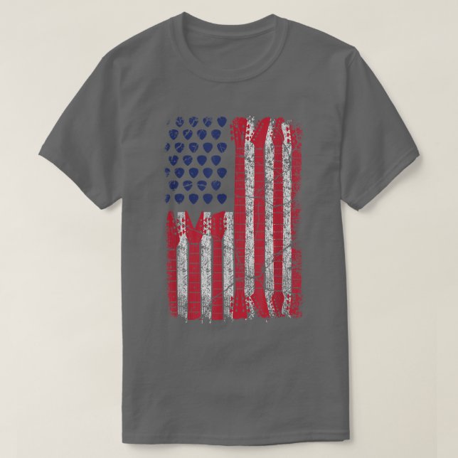 T-shirt Rock N Rouleau Guitare Ligne Drapeau Croquis Drape (Design devant)
