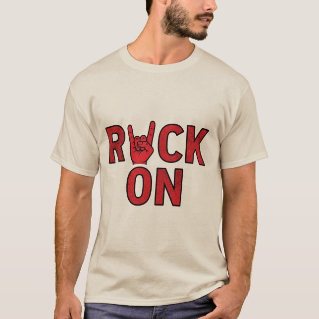 T-shirt Rock On - Audacieuse Typographie Rouge Design musi (Devant)